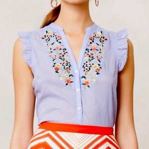 Anthropologie Maeve threadbloom embroidered sleeveless ruffle top 11827